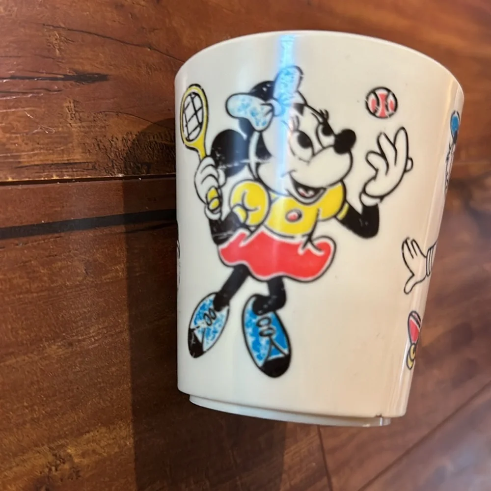Vintage Disney Mickey Minnie Donald Sports Plastic Mug Skateboard Roller Skate